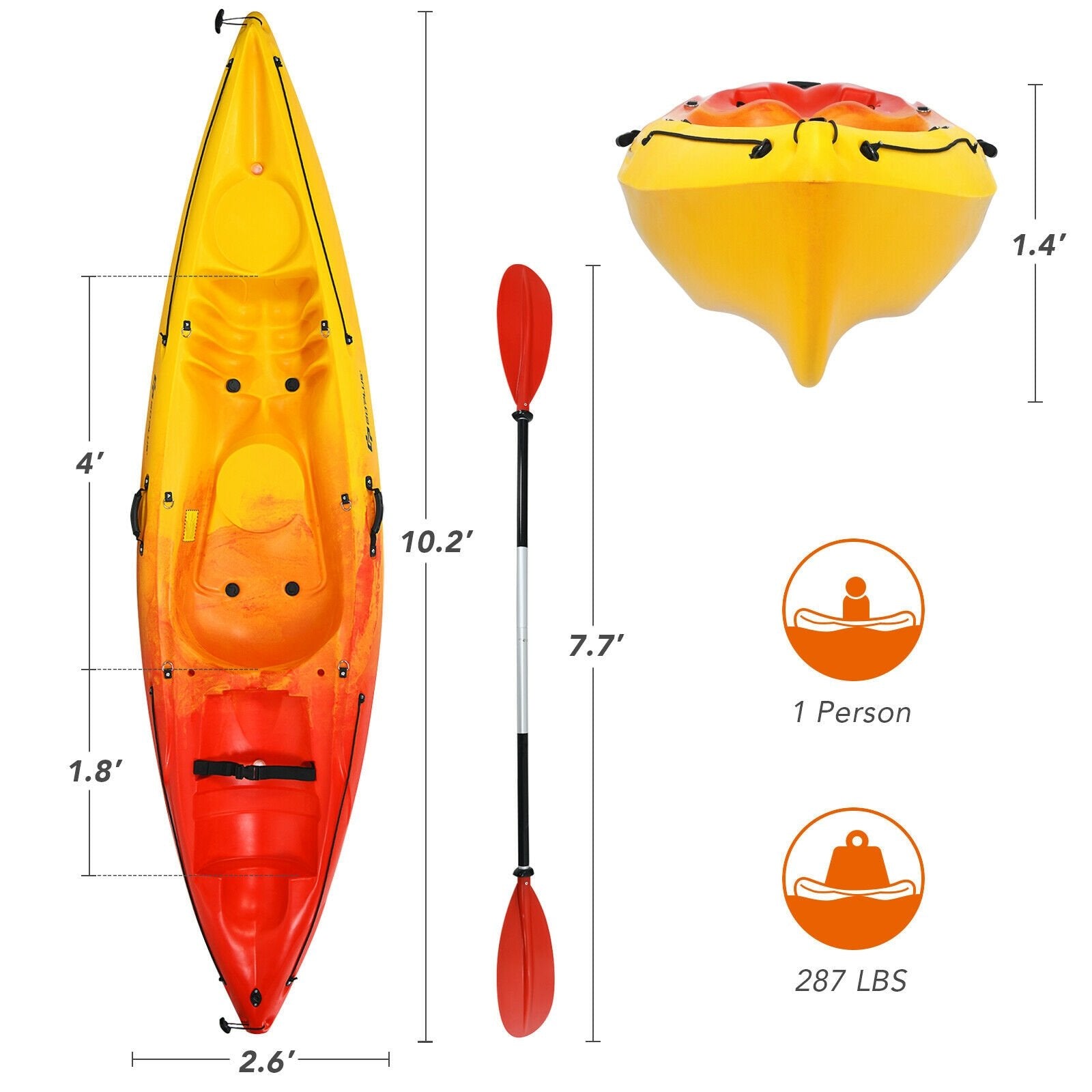 Single Sit-on-Top Kayak with Detachable Aluminum Paddle, Yellow Surfing   at Gallery Canada