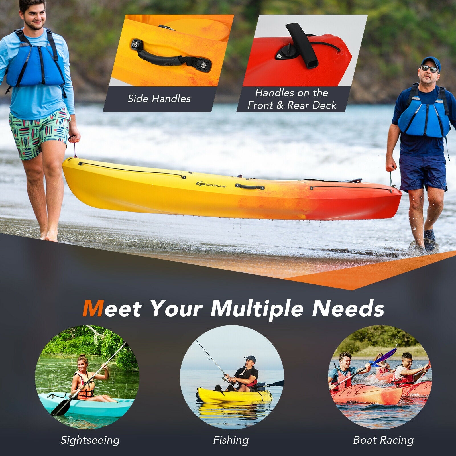 Single Sit-on-Top Kayak with Detachable Aluminum Paddle, Yellow Surfing at Gallery Canada