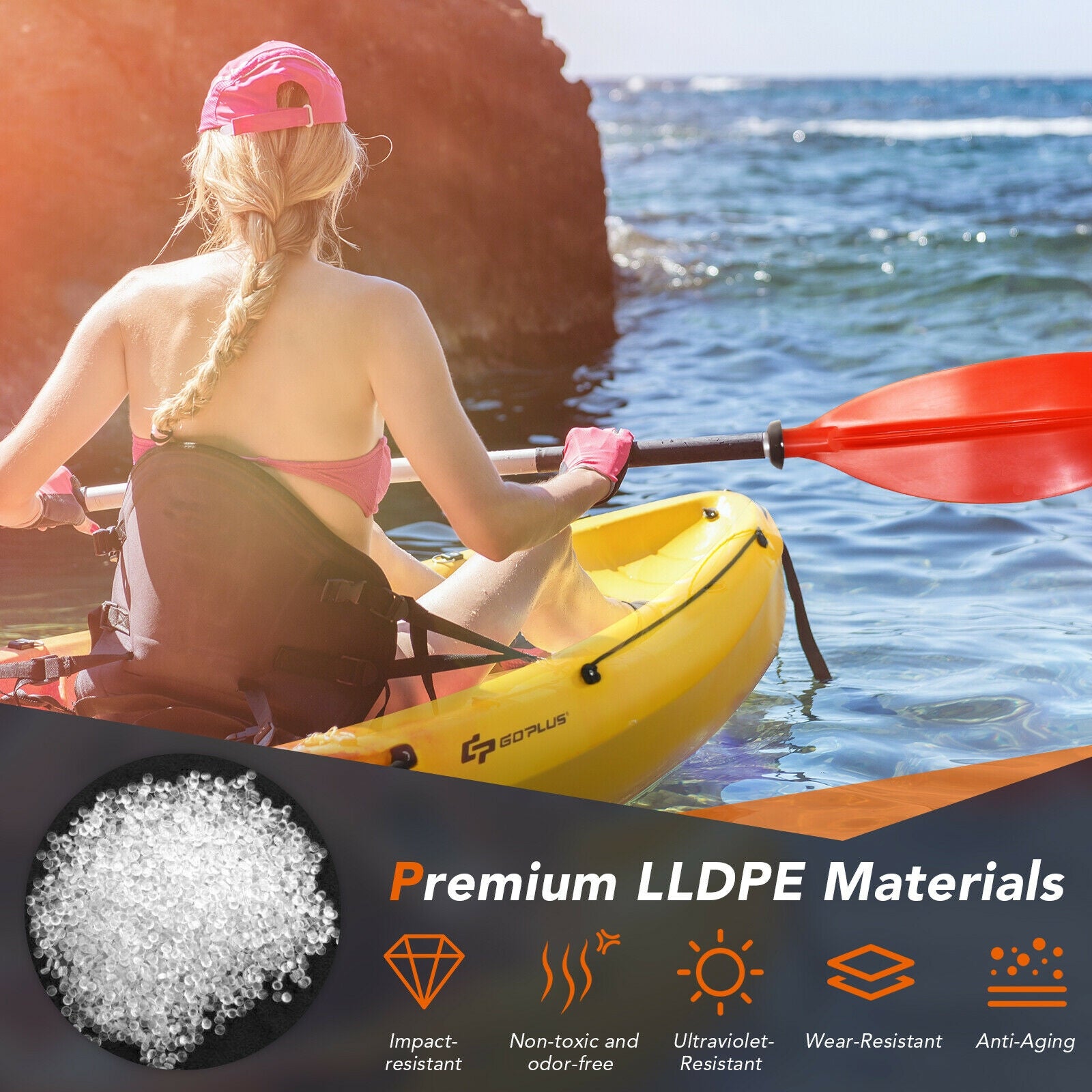 Single Sit-on-Top Kayak with Detachable Aluminum Paddle, Yellow Surfing at Gallery Canada