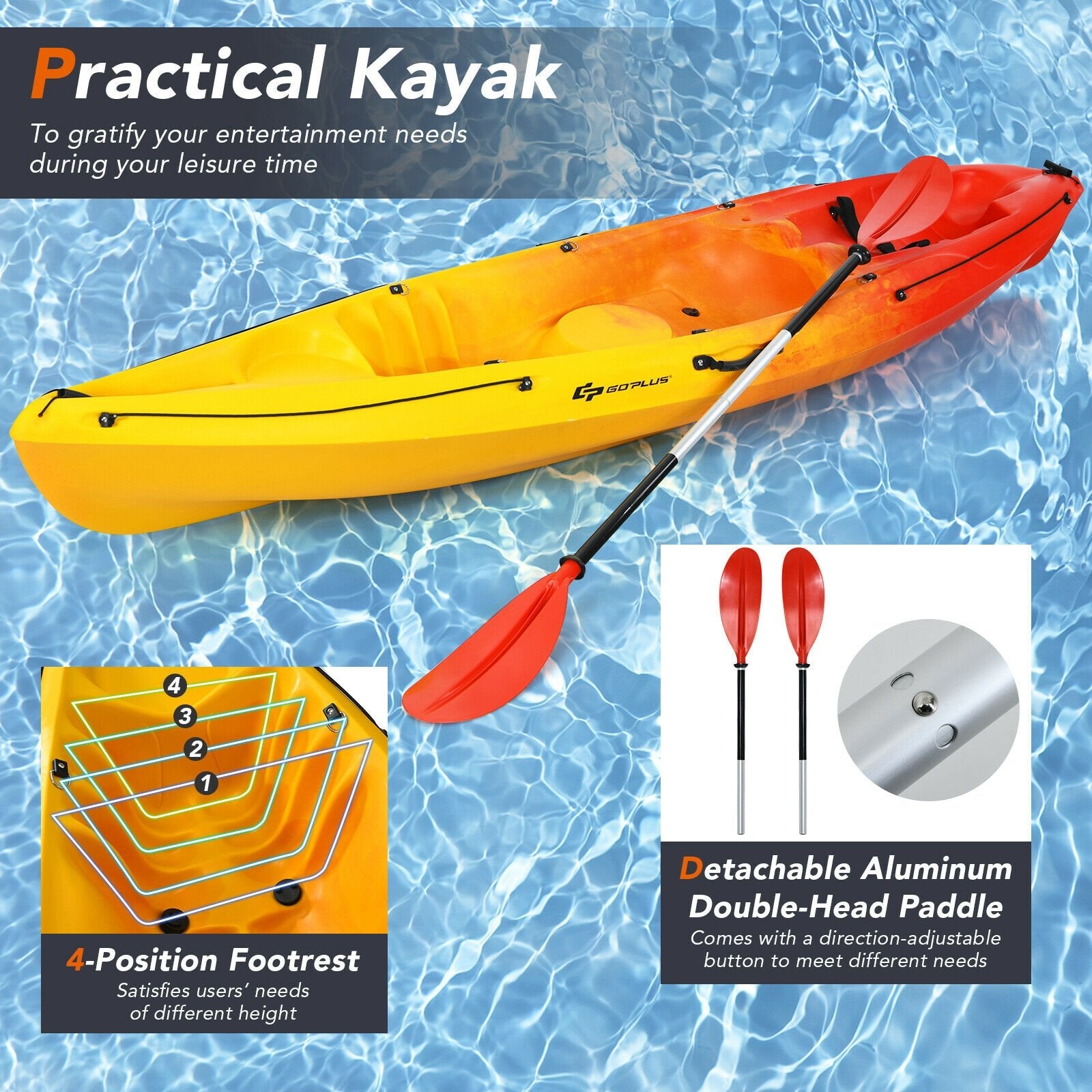 Single Sit-on-Top Kayak with Detachable Aluminum Paddle, Yellow Surfing   at Gallery Canada