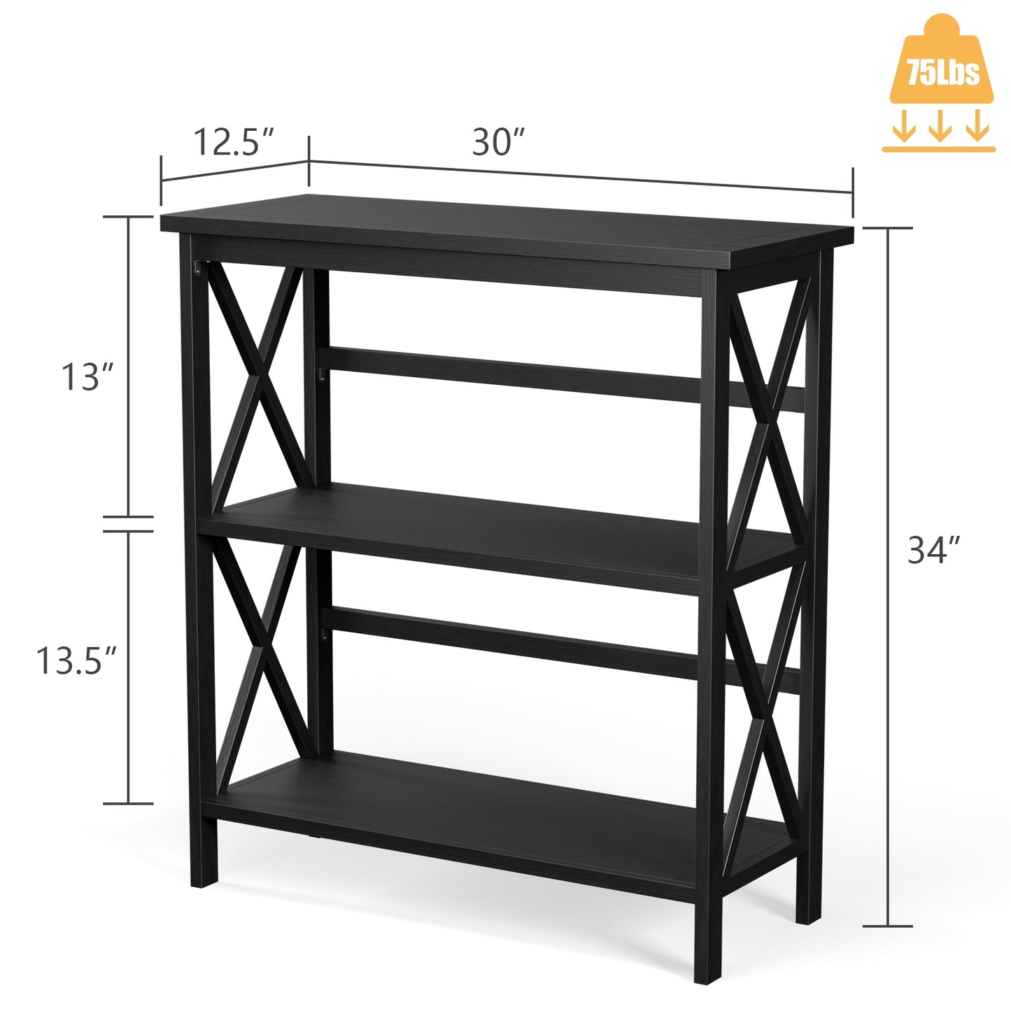 3-Tier Multi-Functional Storage Shelf Units Wooden Open Bookcase and Bookshelf, Black Bookcases   at Gallery Canada