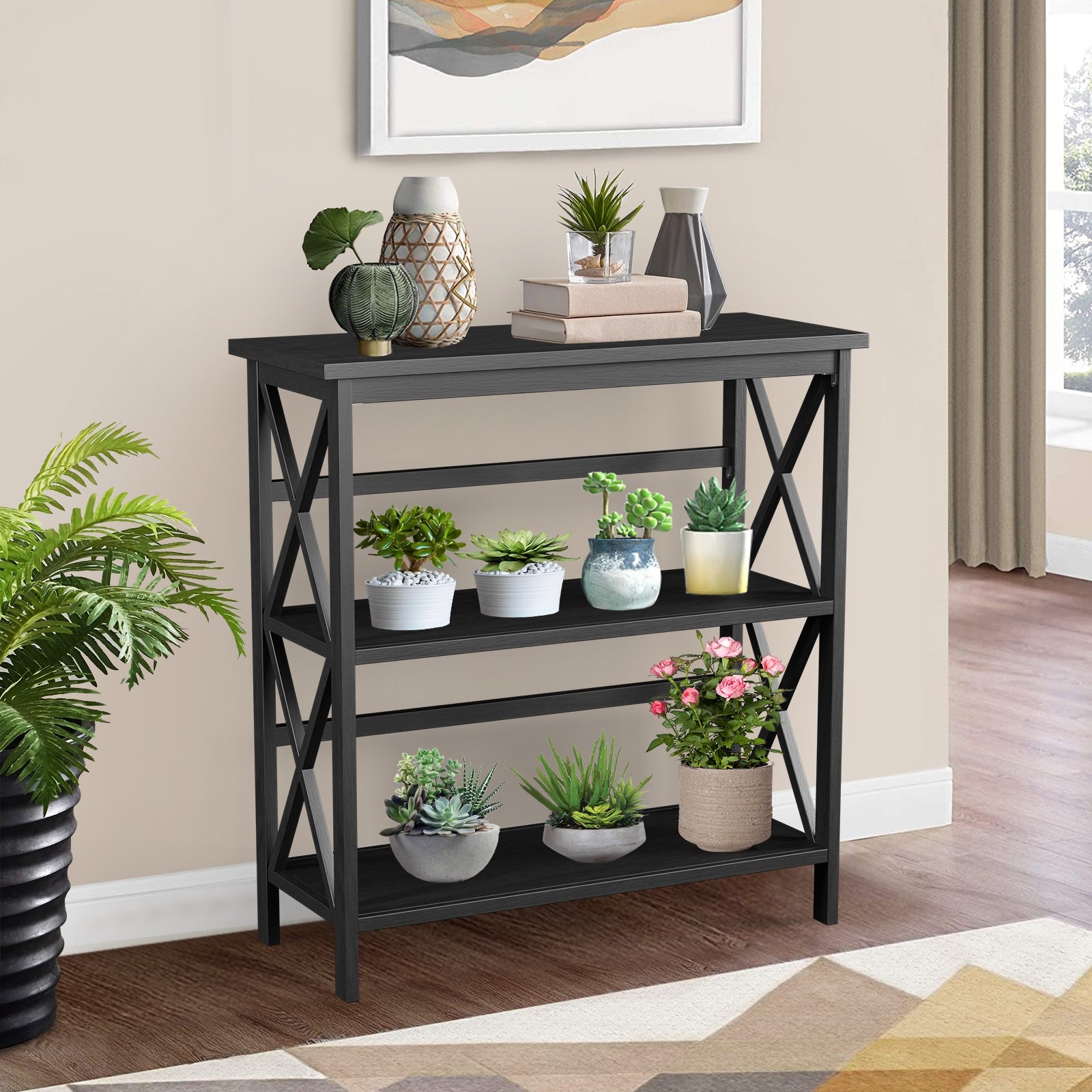 3-Tier Multi-Functional Storage Shelf Units Wooden Open Bookcase and Bookshelf, Black Bookcases   at Gallery Canada