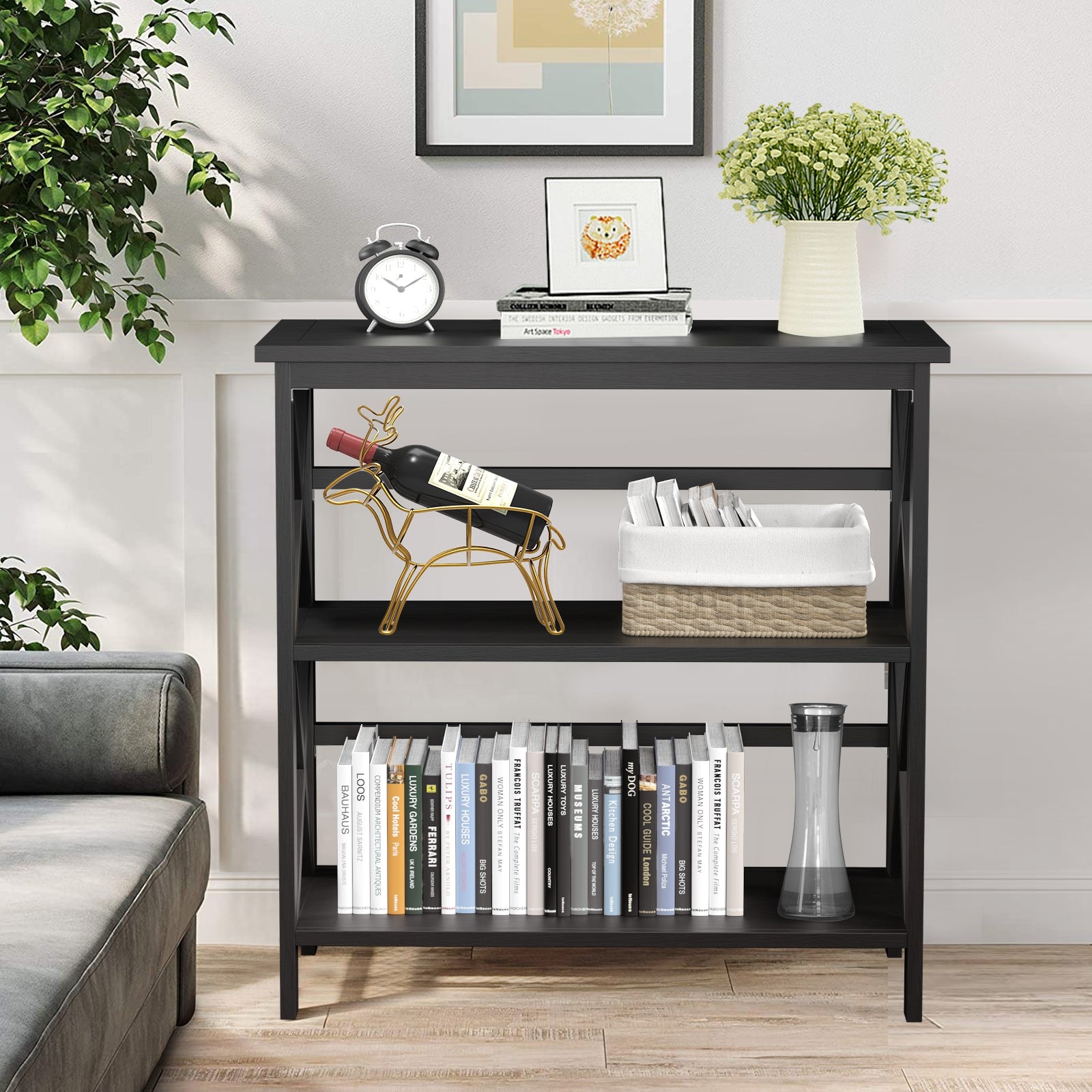 3-Tier Multi-Functional Storage Shelf Units Wooden Open Bookcase and Bookshelf, Black Bookcases   at Gallery Canada