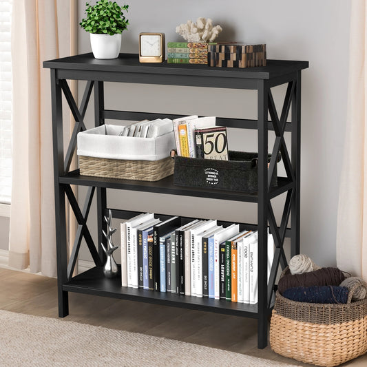 3-Tier Multi-Functional Storage Shelf Units Wooden Open Bookcase and Bookshelf, Black - Gallery Canada