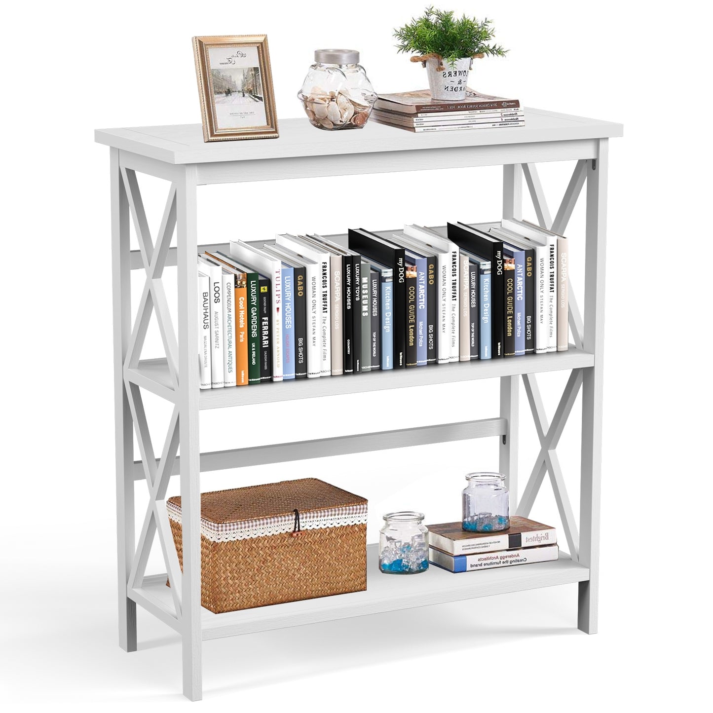 3-Tier Multi-Functional Storage Shelf Units Wooden Open Bookcase and Bookshelf, White Bookcases   at Gallery Canada