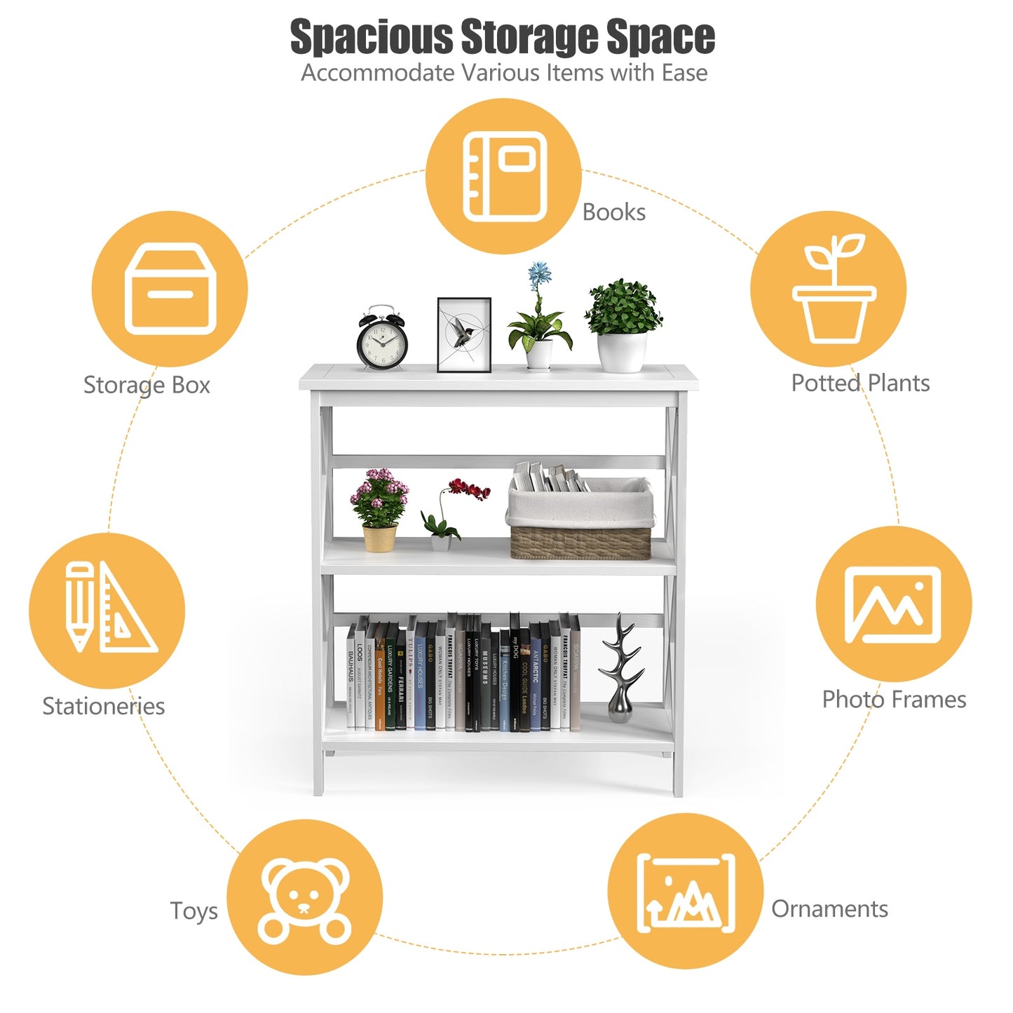 3-Tier Multi-Functional Storage Shelf Units Wooden Open Bookcase and Bookshelf, White Bookcases   at Gallery Canada