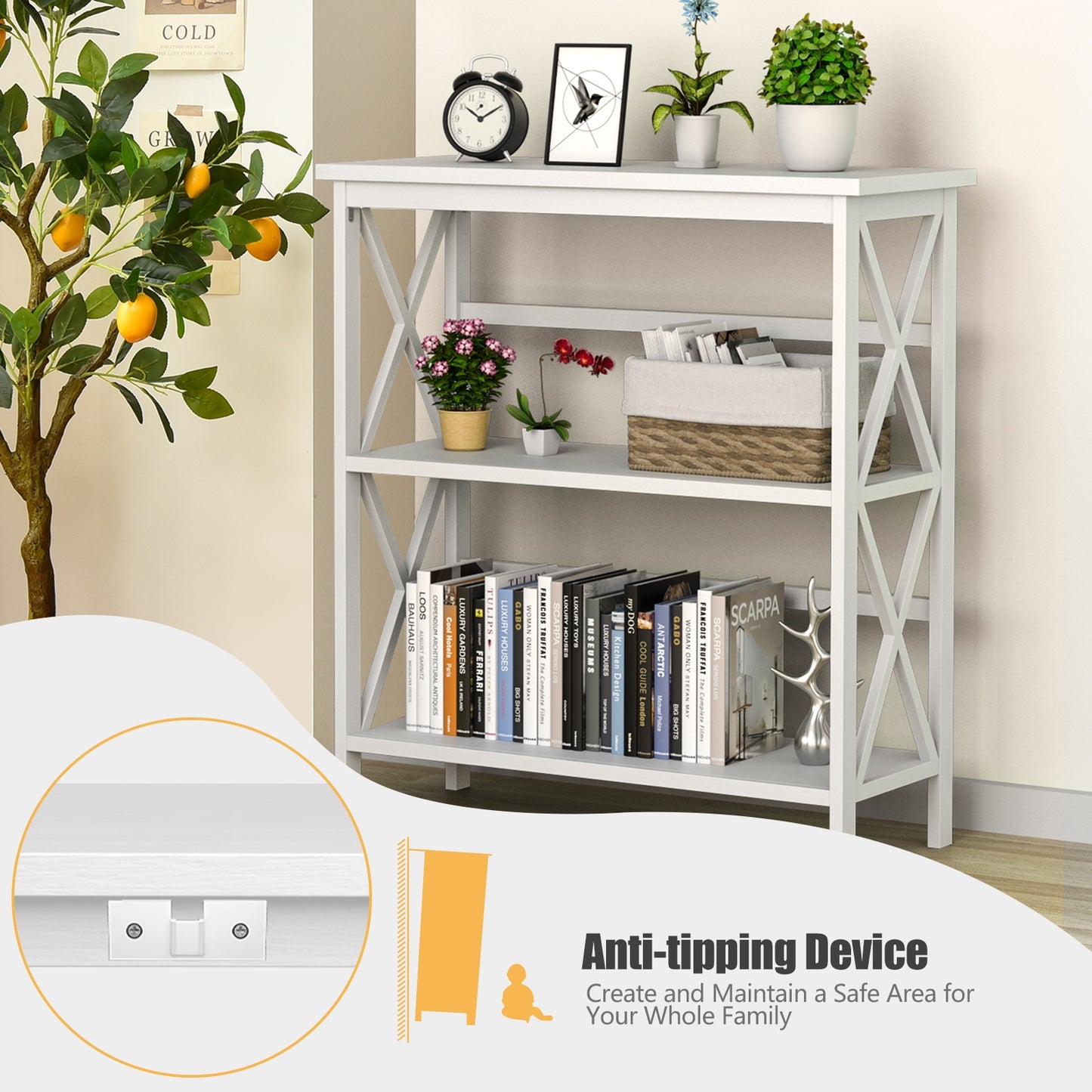 3-Tier Multi-Functional Storage Shelf Units Wooden Open Bookcase and Bookshelf, White Bookcases   at Gallery Canada