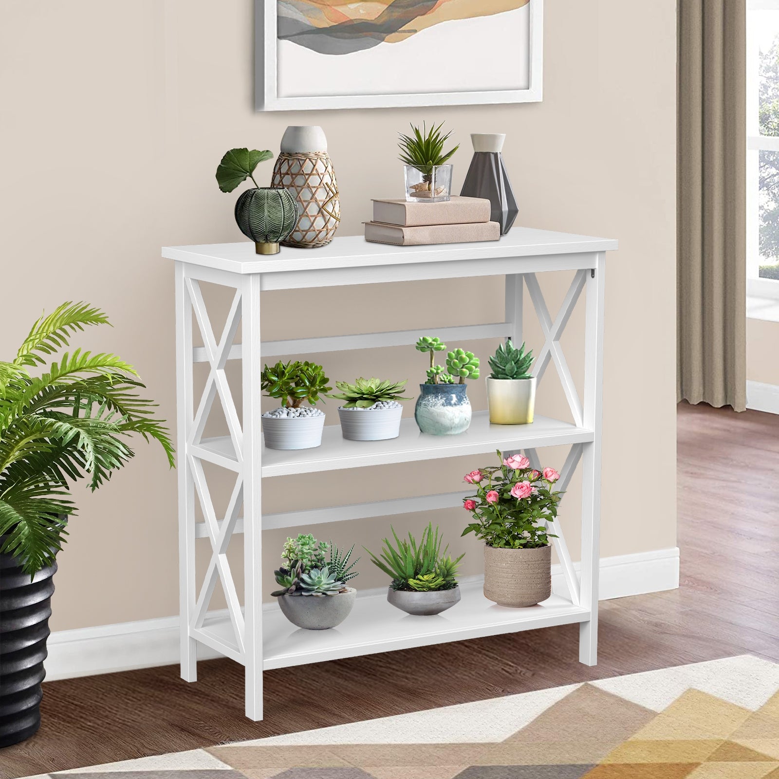 3-Tier Multi-Functional Storage Shelf Units Wooden Open Bookcase and Bookshelf, White Bookcases   at Gallery Canada