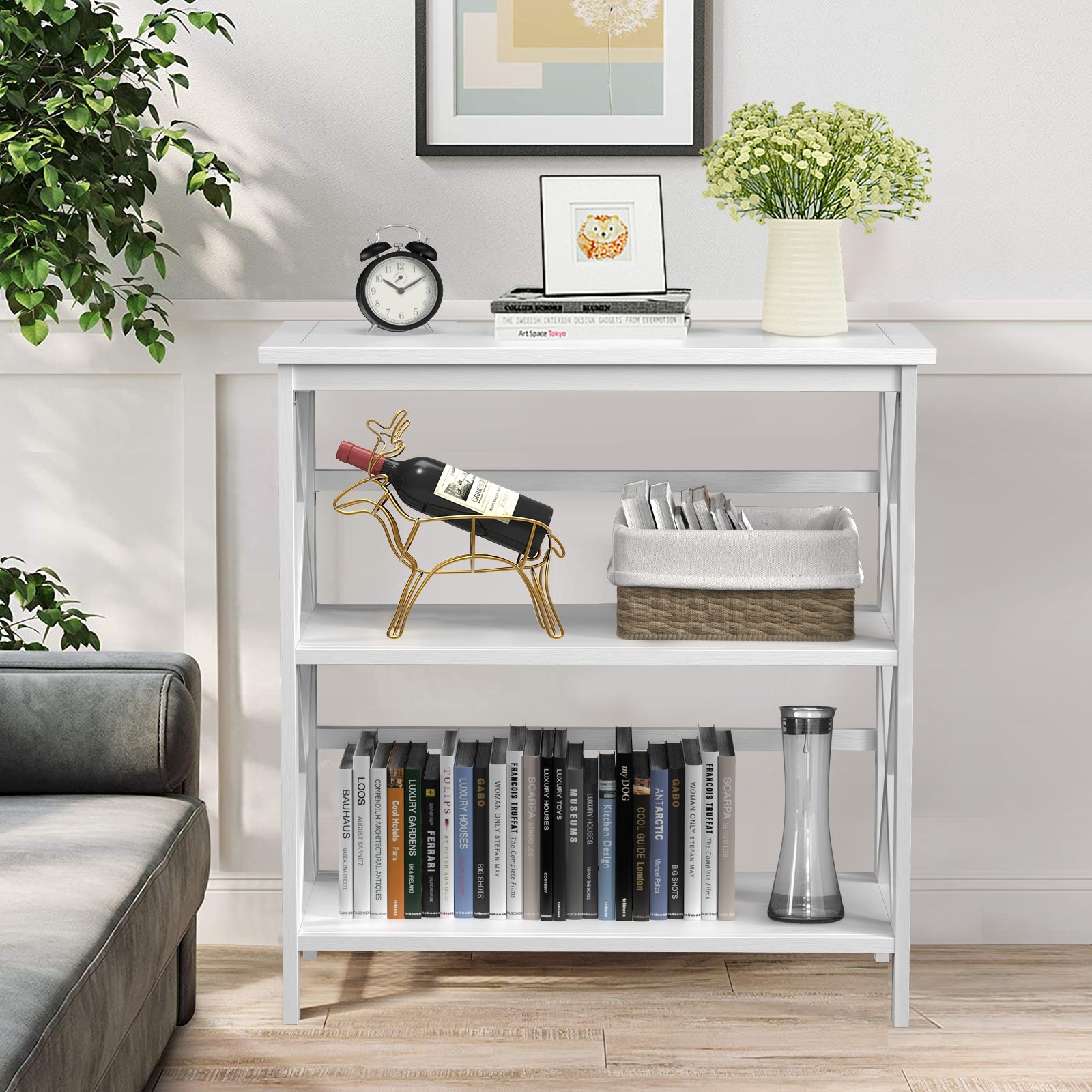 3-Tier Multi-Functional Storage Shelf Units Wooden Open Bookcase and Bookshelf, White Bookcases   at Gallery Canada