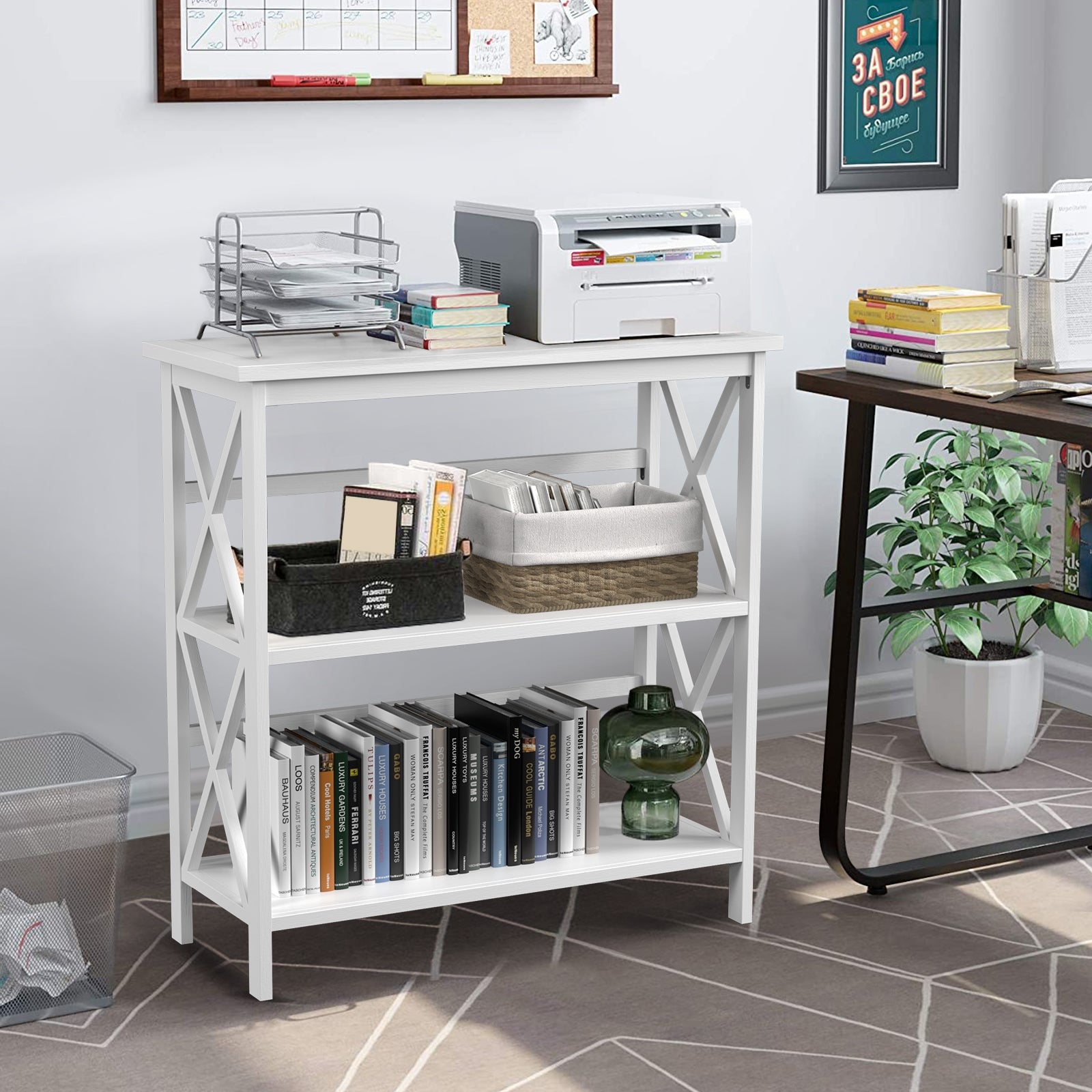 3-Tier Multi-Functional Storage Shelf Units Wooden Open Bookcase and Bookshelf, White Bookcases   at Gallery Canada