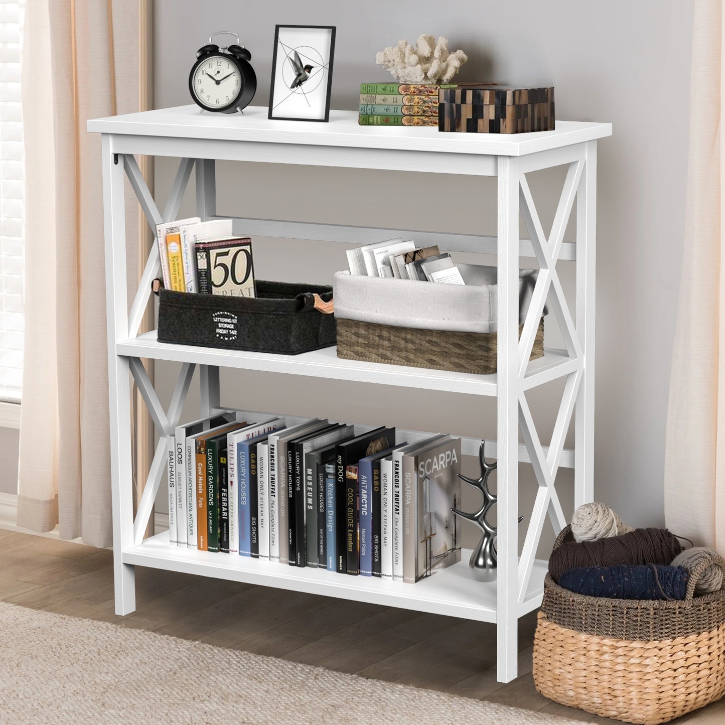 3-Tier Multi-Functional Storage Shelf Units Wooden Open Bookcase and Bookshelf, White Bookcases   at Gallery Canada