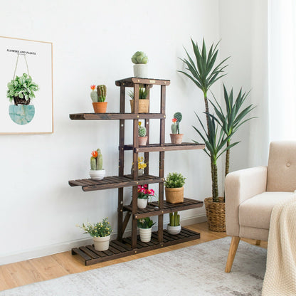 6 Tier Wood Plant Stand with Vertical Shelf Flower Display Rack Holder, Brown - Gallery Canada