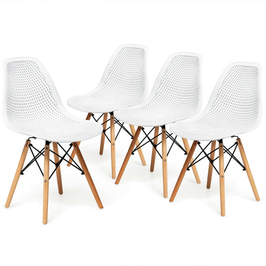 4 Pieces Modern Plastic Hollow Chair Set with Wood Leg, White Dining Chairs   at Gallery Canada