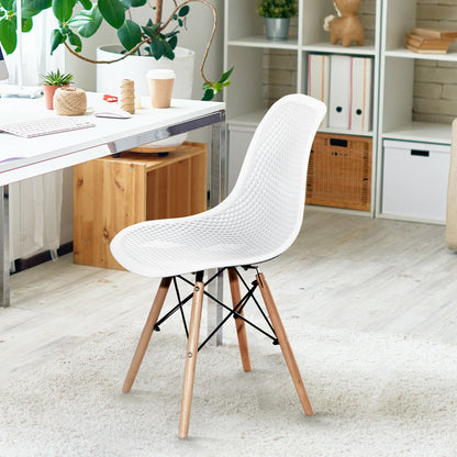 4 Pieces Modern Plastic Hollow Chair Set with Wood Leg, White Dining Chairs   at Gallery Canada