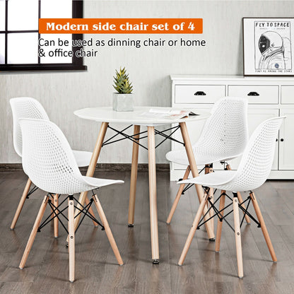 4 Pieces Modern Plastic Hollow Chair Set with Wood Leg, White Dining Chairs   at Gallery Canada