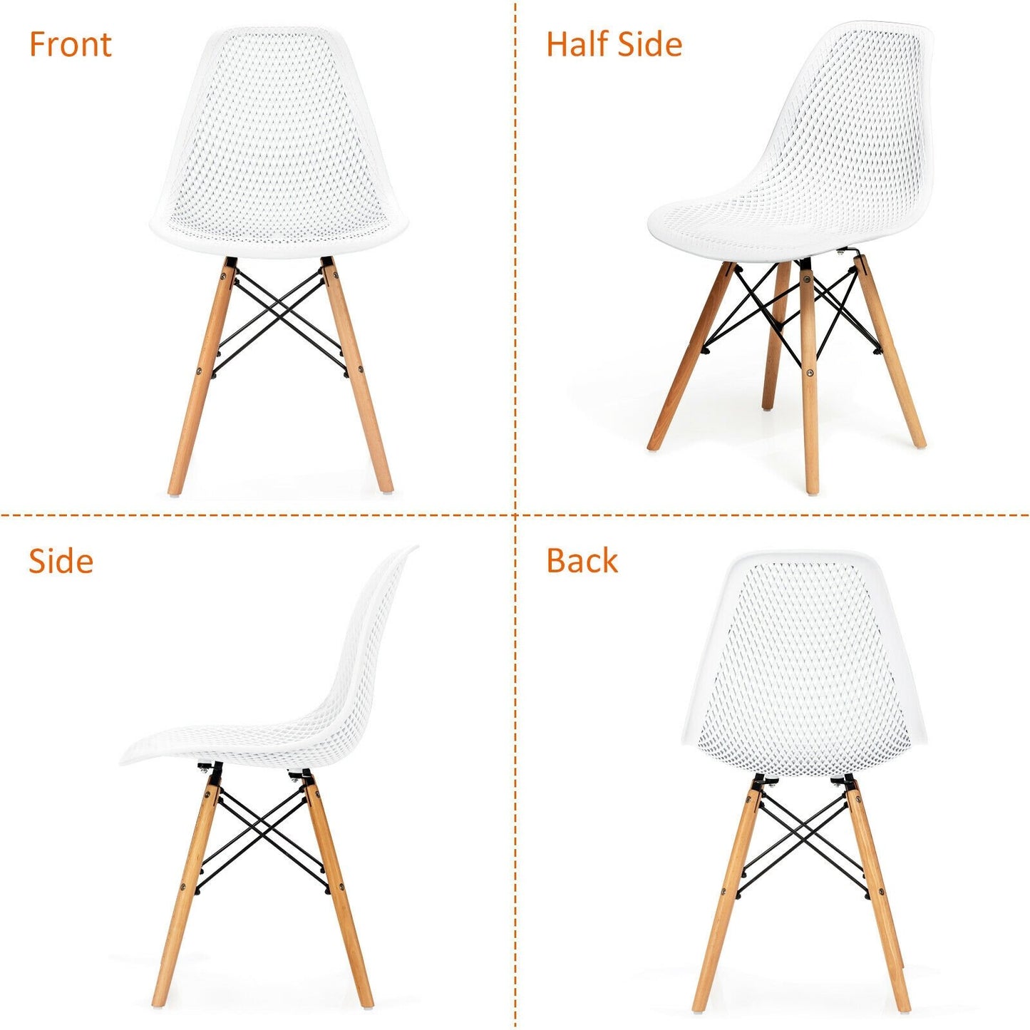 4 Pieces Modern Plastic Hollow Chair Set with Wood Leg, White Dining Chairs   at Gallery Canada