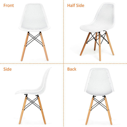 4 Pieces Modern Plastic Hollow Chair Set with Wood Leg, White Dining Chairs   at Gallery Canada