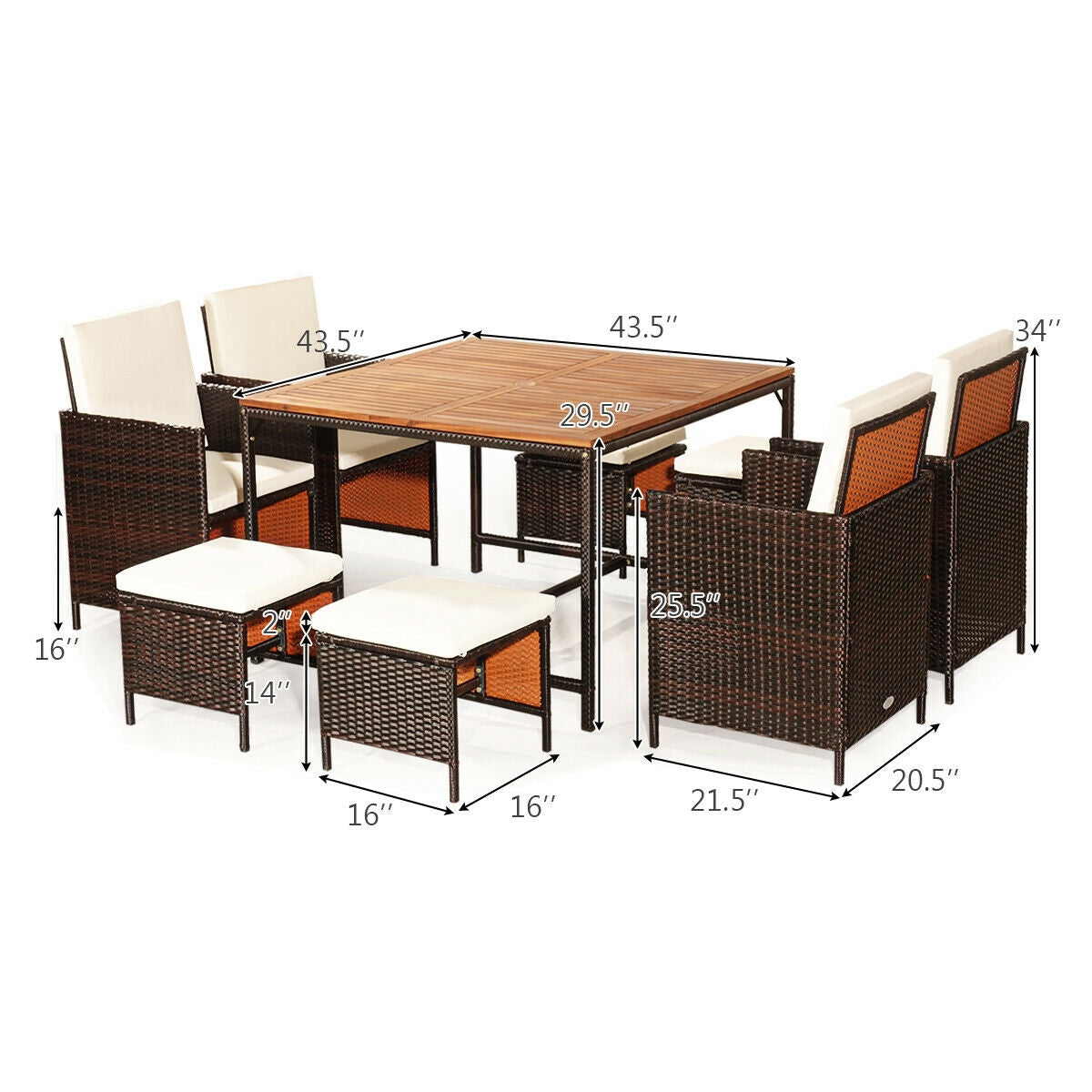 9 Pieces Patio Rattan Dining Cushioned Chairs Set, White Patio Dining Sets   at Gallery Canada