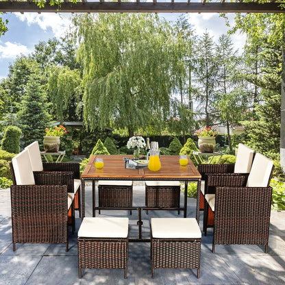 9 Pieces Patio Rattan Dining Cushioned Chairs Set, White Patio Dining Sets   at Gallery Canada