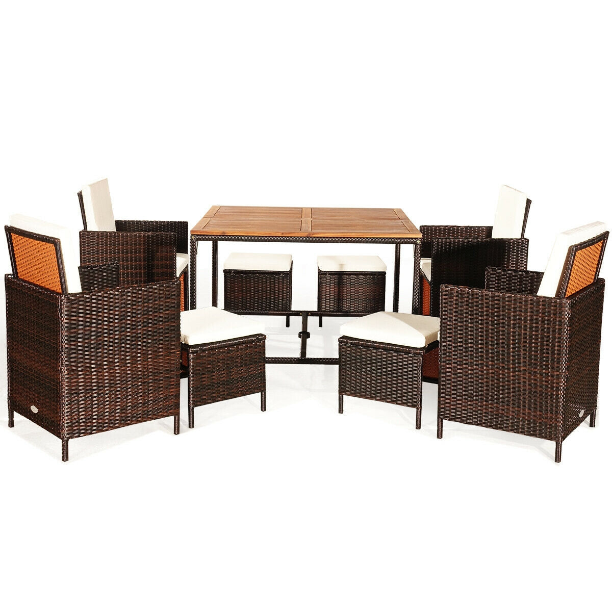 9 Pieces Patio Rattan Dining Cushioned Chairs Set, White Patio Dining Sets   at Gallery Canada