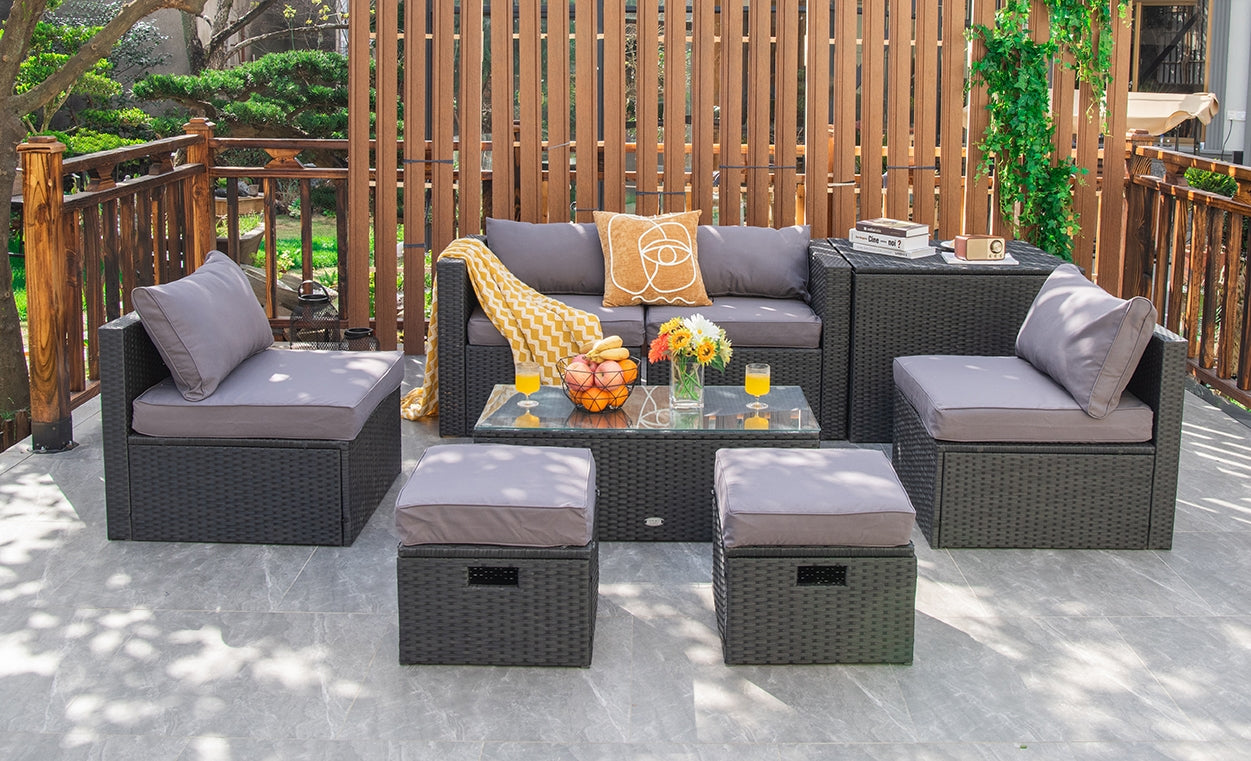 8 Pieces Patio Rattan Storage Table Furniture Set, Gray Outdoor Sectionals   at Gallery Canada