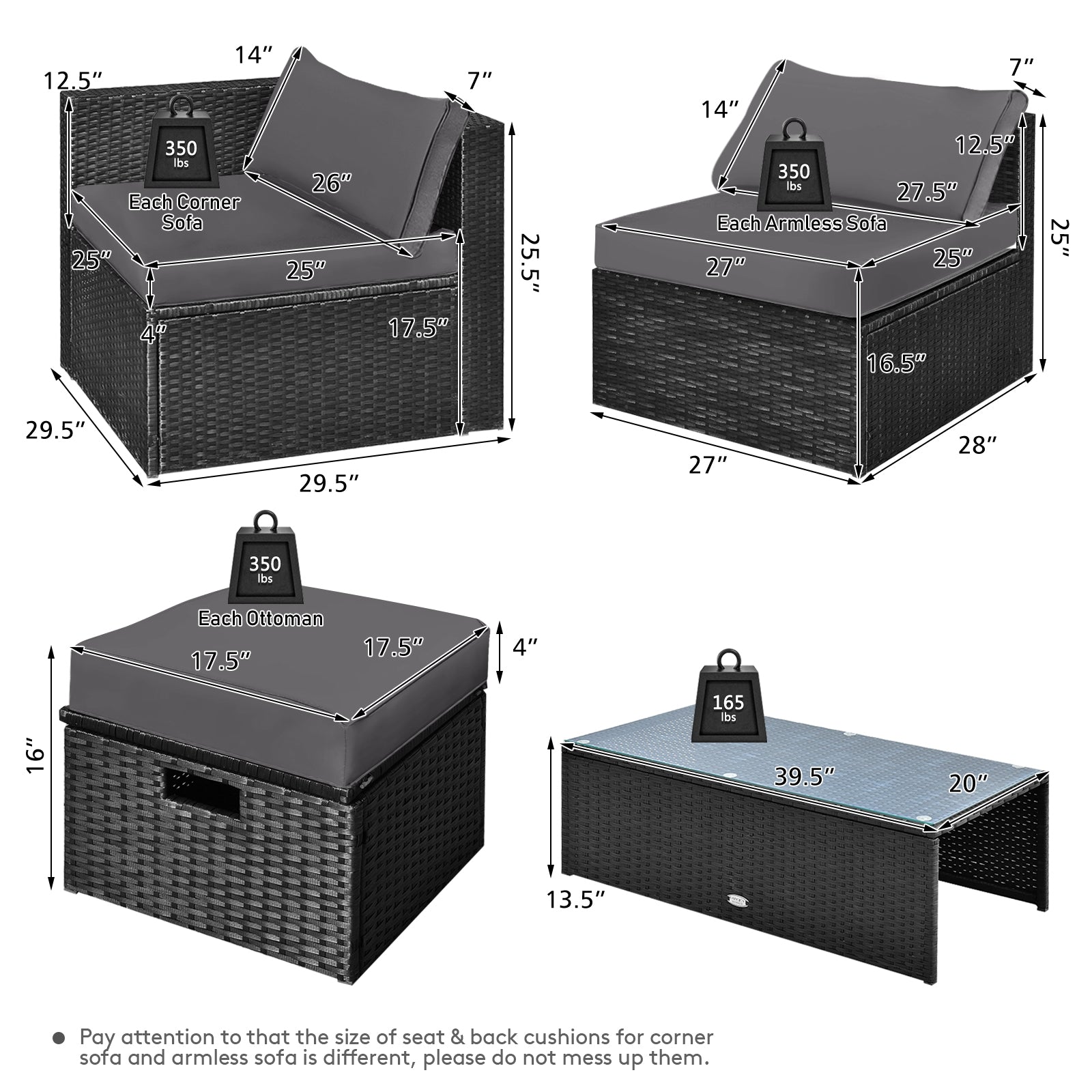 8 Pieces Patio Rattan Storage Table Furniture Set, Gray Outdoor Sectionals   at Gallery Canada