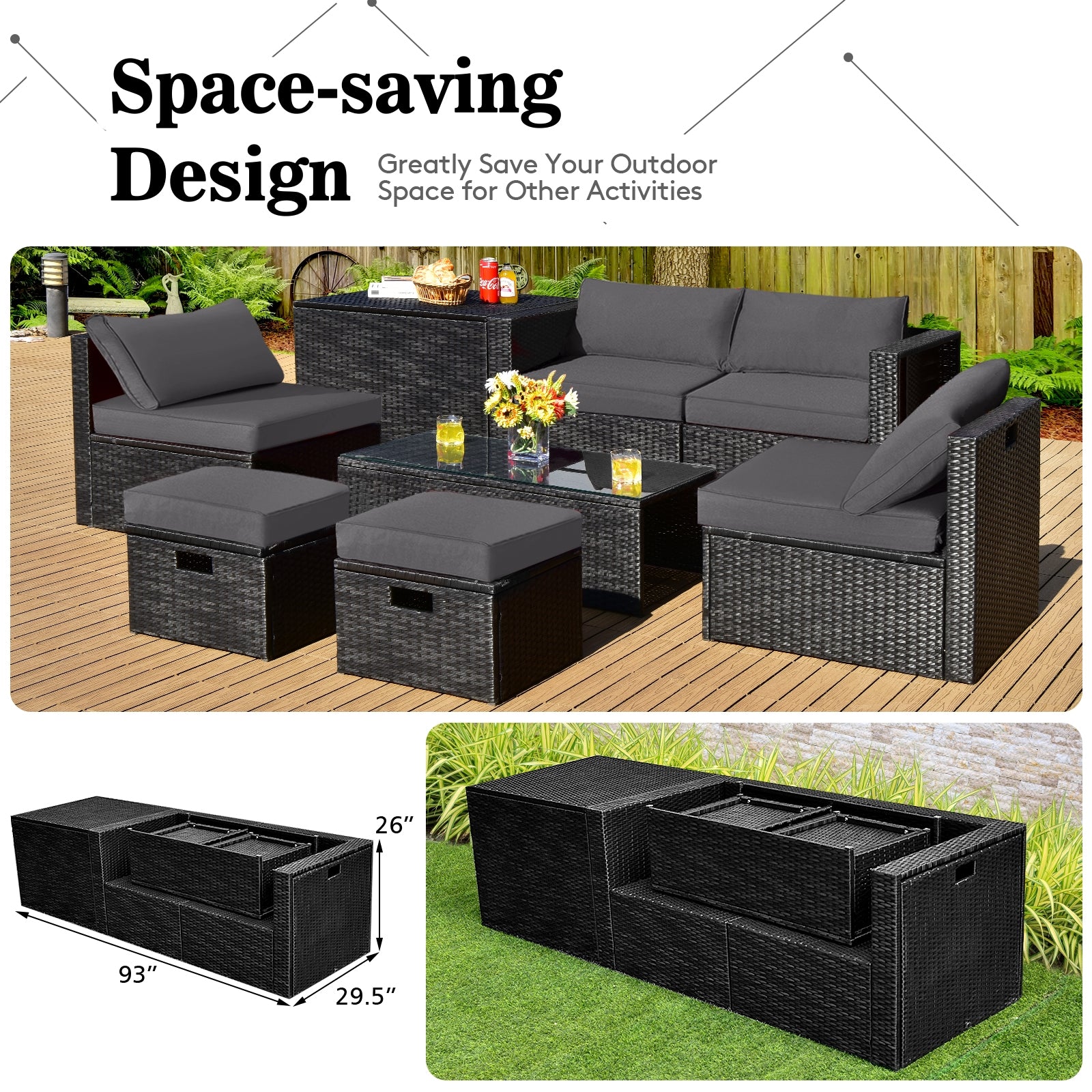 8 Pieces Patio Rattan Storage Table Furniture Set, Gray Outdoor Sectionals   at Gallery Canada