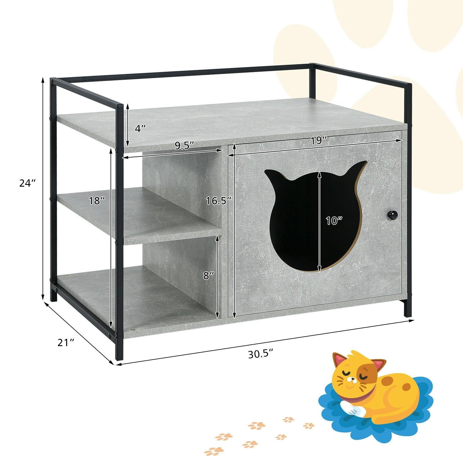 Enclosure Hidden Litter Furniture Cabinet with 2-Tier Storage Shelf, Gray Cat Houses   at Gallery Canada