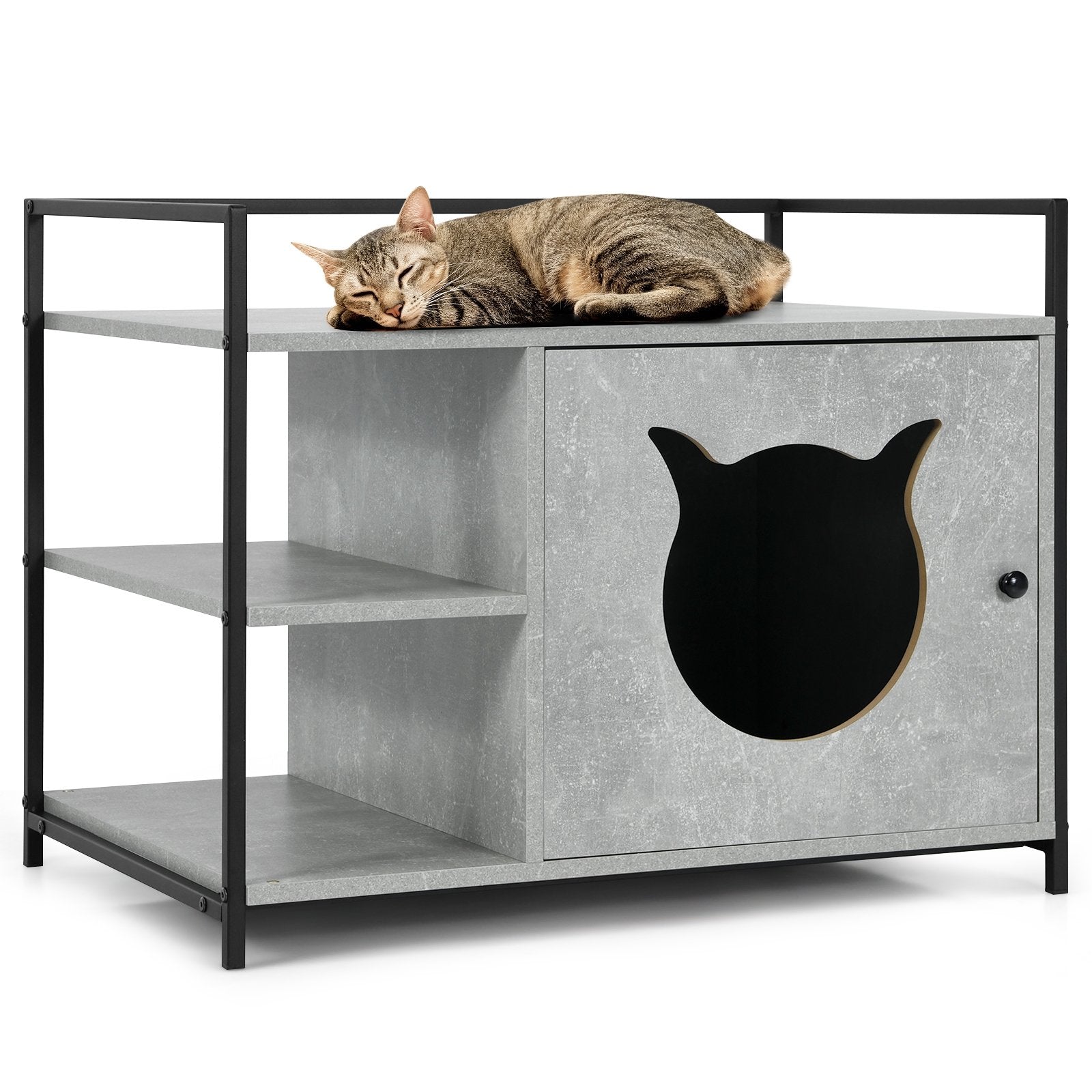 Enclosure Hidden Litter Furniture Cabinet with 2-Tier Storage Shelf, Gray Cat Houses   at Gallery Canada