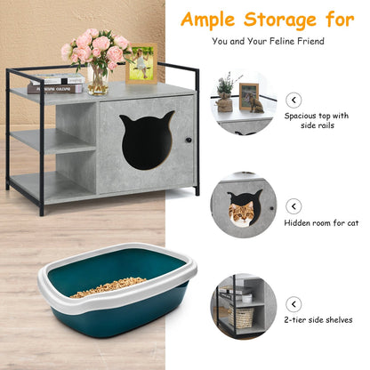 Enclosure Hidden Litter Furniture Cabinet with 2-Tier Storage Shelf, Gray Cat Houses   at Gallery Canada