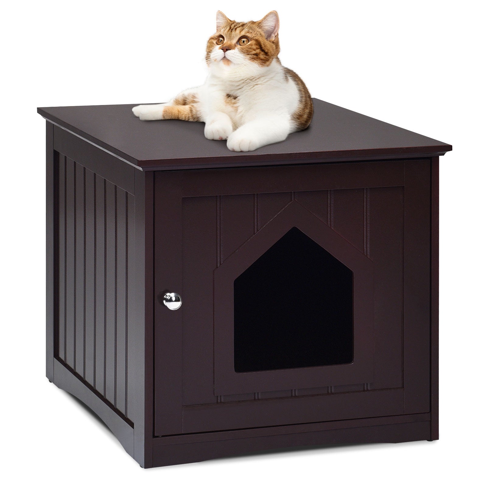 Sidetable Nightstand Weatherproof Multi-function Cat House, Brown Cat Houses at Gallery Canada