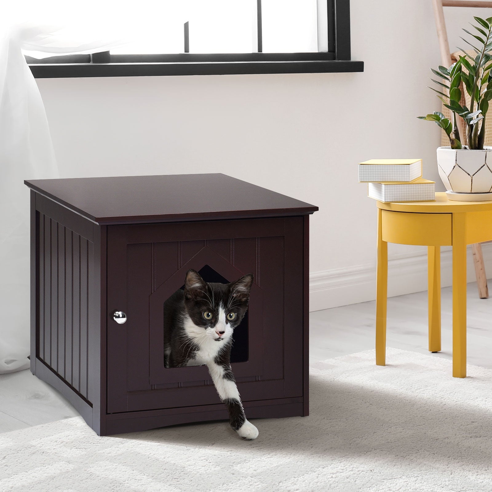 Sidetable Nightstand Weatherproof Multi-function Cat House, Brown Cat Houses at Gallery Canada