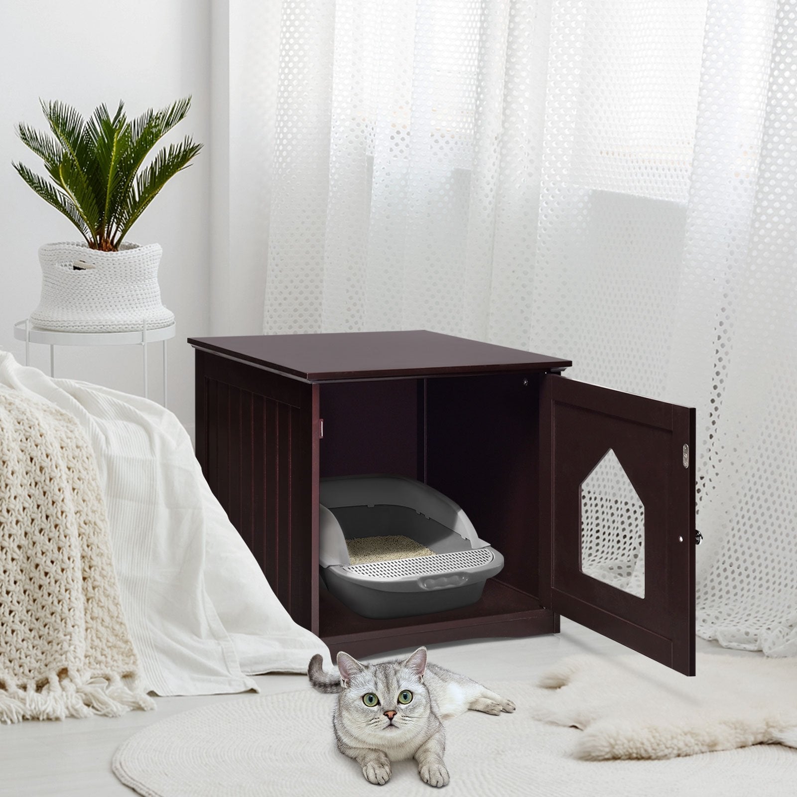 Sidetable Nightstand Weatherproof Multi-function Cat House, Brown Cat Houses   at Gallery Canada