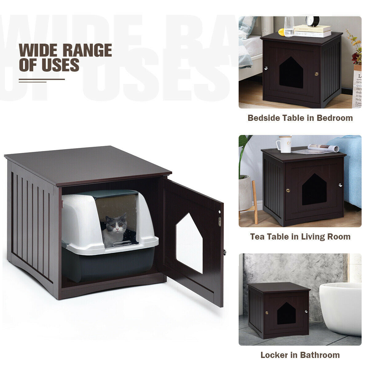 Sidetable Nightstand Weatherproof Multi-function Cat House, Brown Cat Houses at Gallery Canada