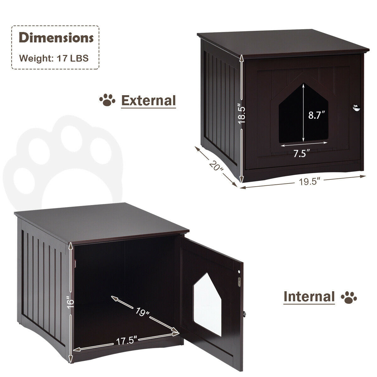Sidetable Nightstand Weatherproof Multi-function Cat House, Brown Cat Houses at Gallery Canada