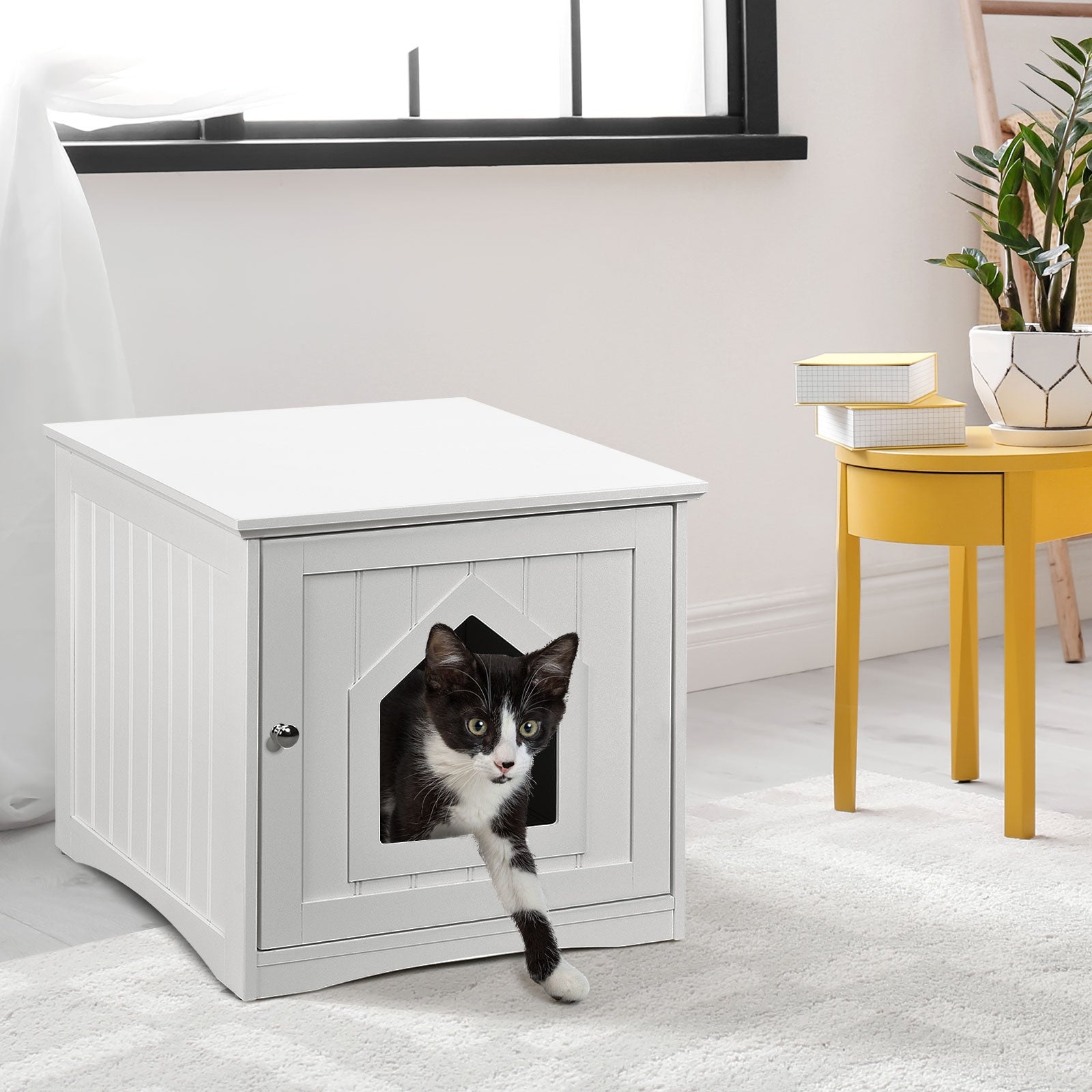 Sidetable Nightstand Weatherproof Multi-function Cat House, White Cat Houses at Gallery Canada
