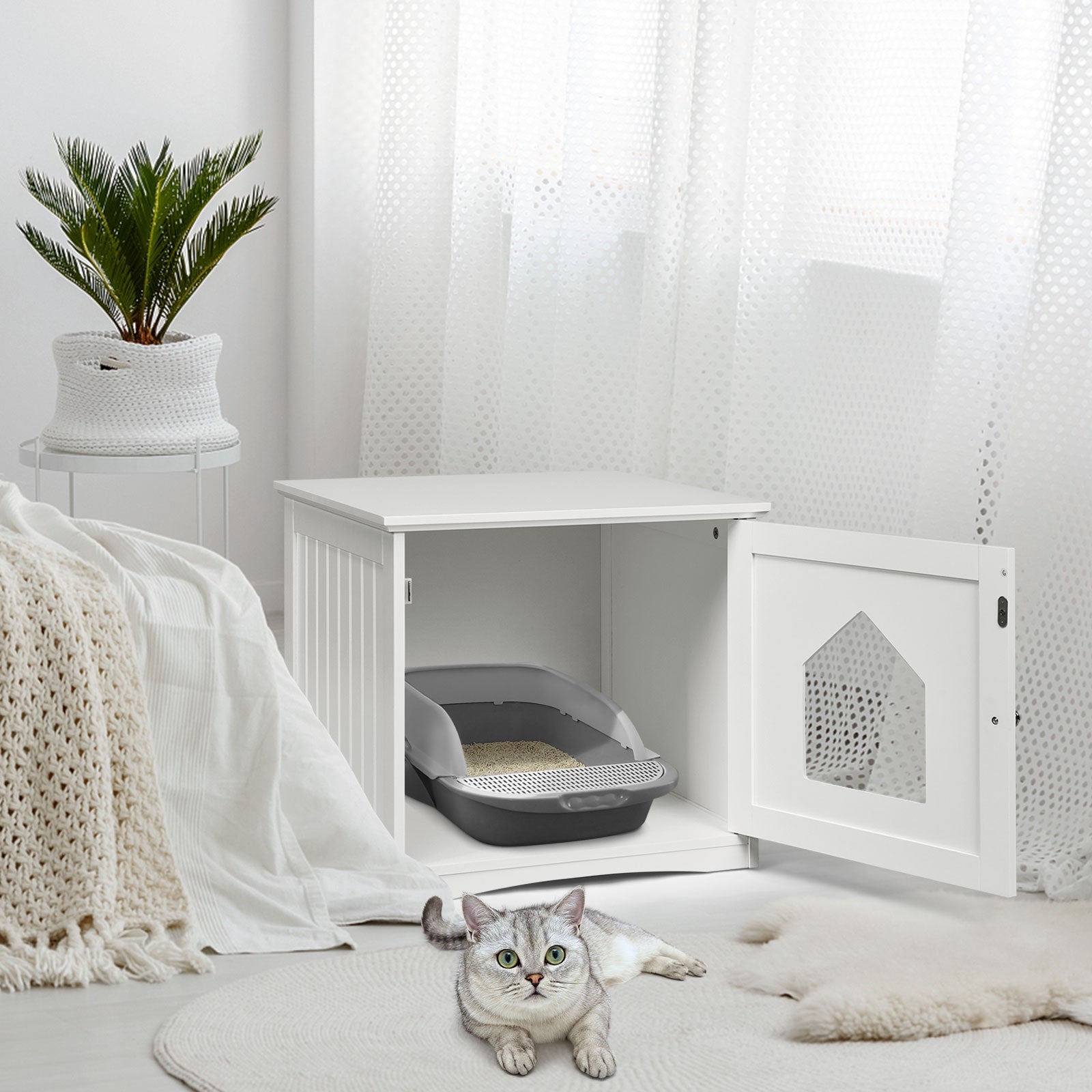 Sidetable Nightstand Weatherproof Multi-function Cat House, White Cat Houses at Gallery Canada