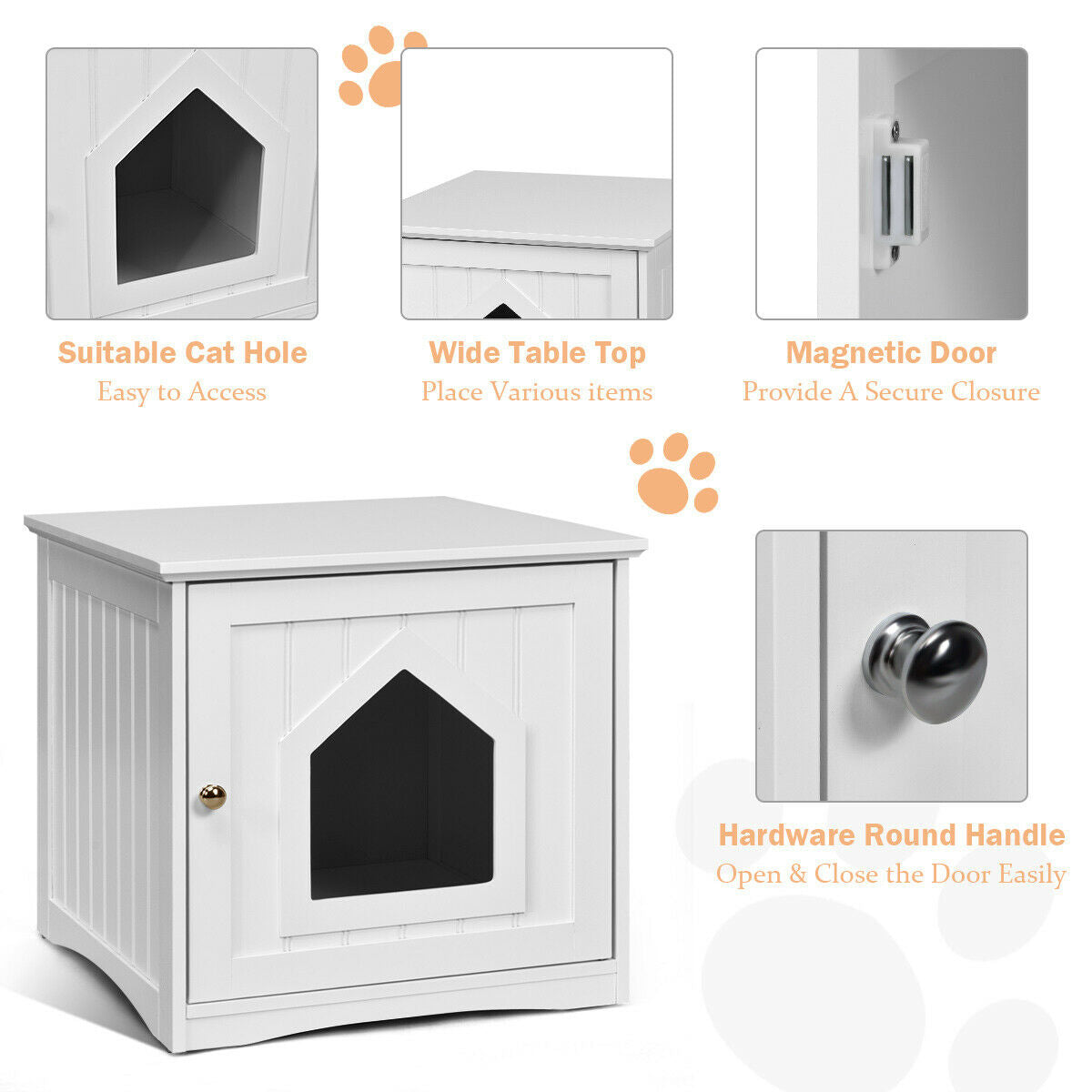 Sidetable Nightstand Weatherproof Multi-function Cat House, White Cat Houses at Gallery Canada