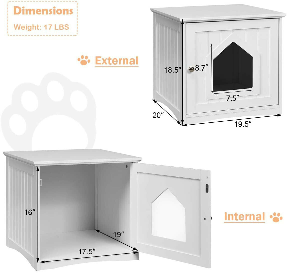Sidetable Nightstand Weatherproof Multi-function Cat House, White Cat Houses at Gallery Canada
