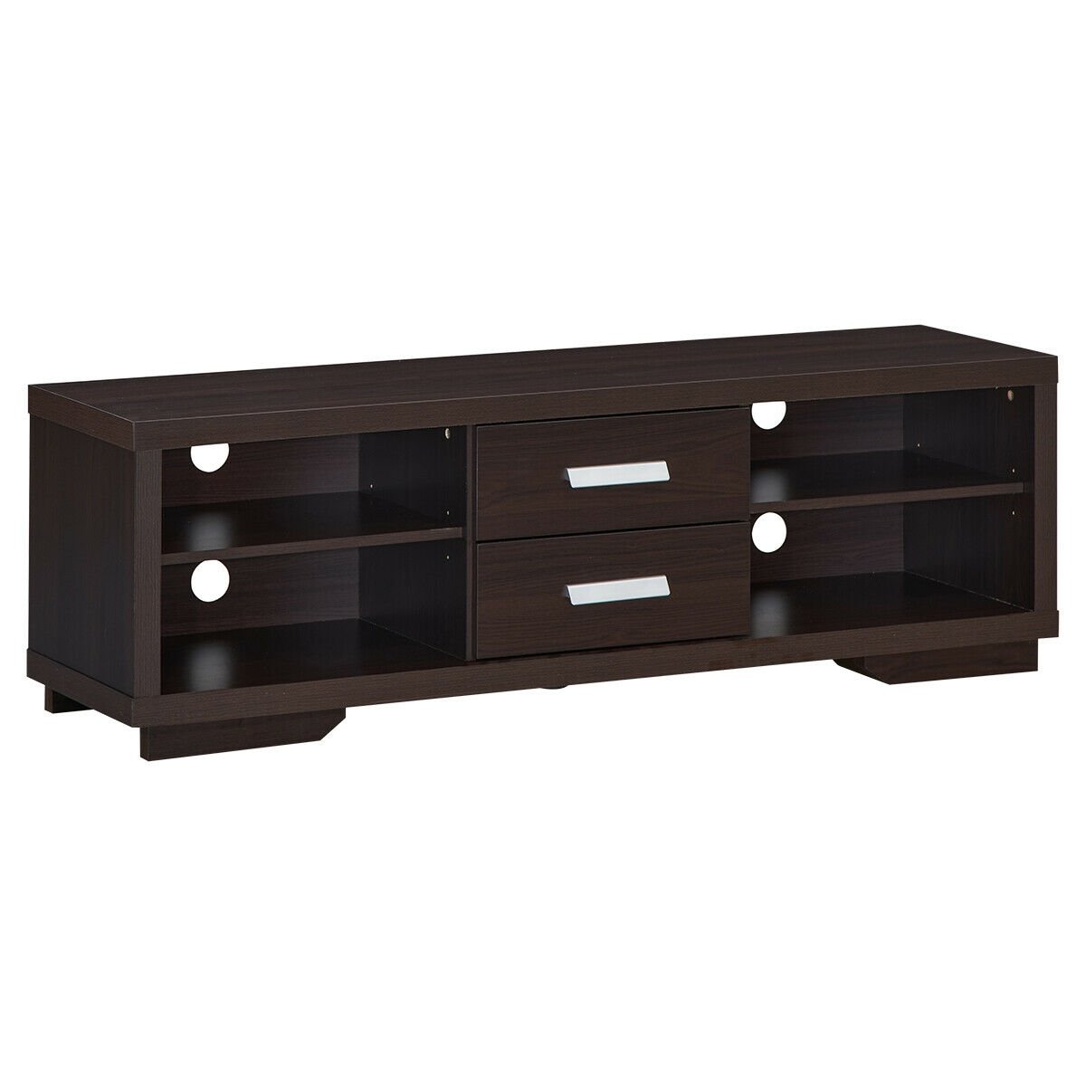 Modern TV Stand Entertainment Center with 2 Drawers and 4 Open Shelves, Black - Gallery Canada