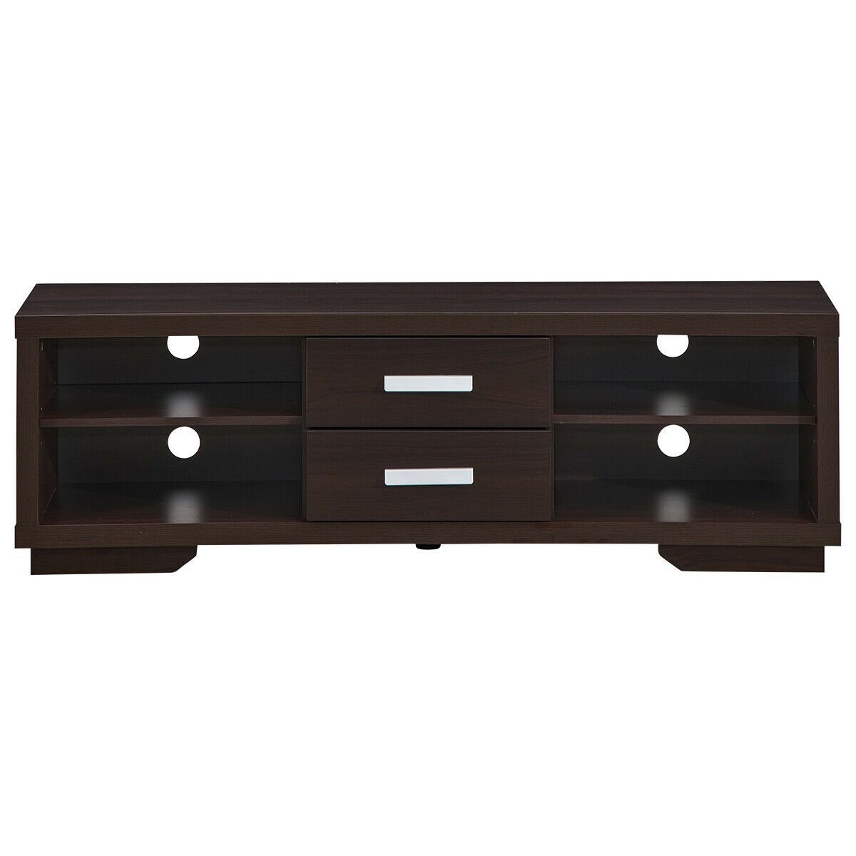 Modern TV Stand Entertainment Center with 2 Drawers and 4 Open Shelves, Black - Gallery Canada