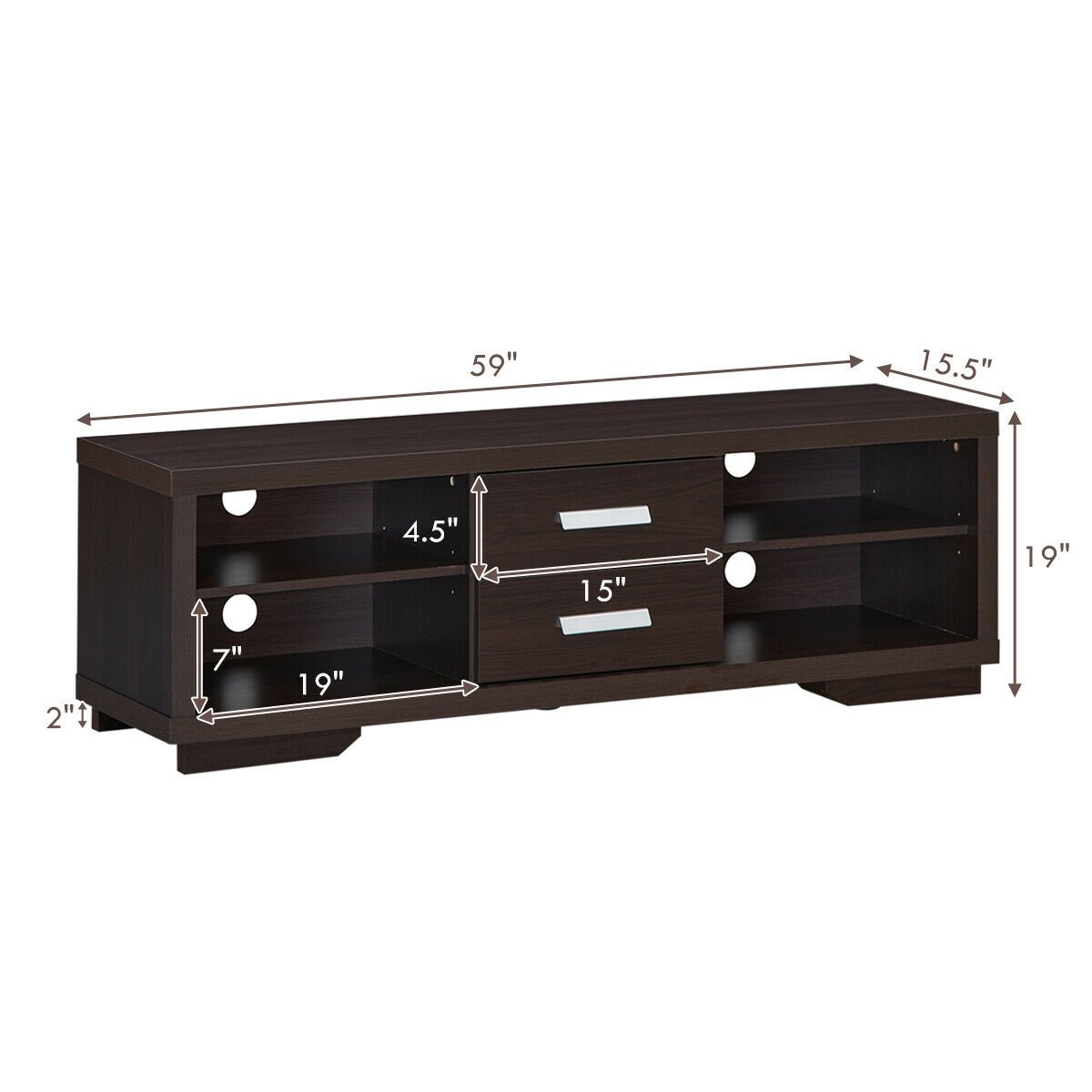 Modern TV Stand Entertainment Center with 2 Drawers and 4 Open Shelves, Black Entertainment Centers & TV Stands   at Gallery Canada