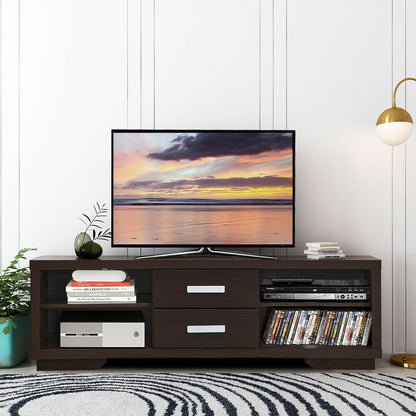 Modern TV Stand Entertainment Center with 2 Drawers and 4 Open Shelves, Black - Gallery Canada