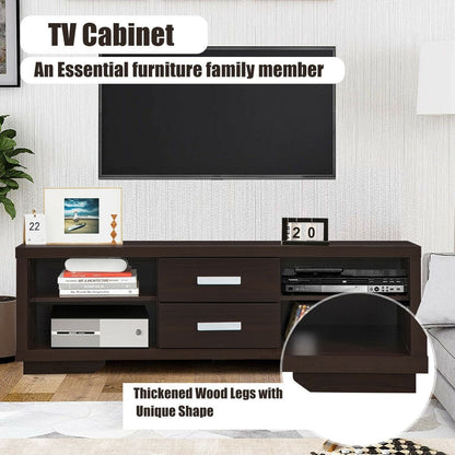 Modern TV Stand Entertainment Center with 2 Drawers and 4 Open Shelves, Black - Gallery Canada