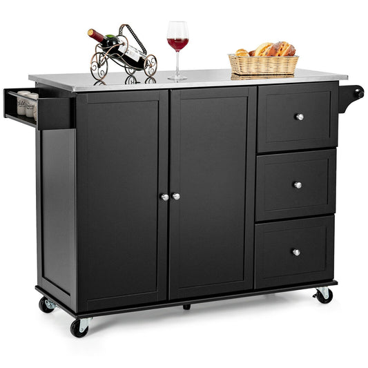 Kitchen Island 2-Door Storage Cabinet with Drawers and Stainless Steel Top, Black Sideboards Cabinets & Buffets   at Gallery Canada