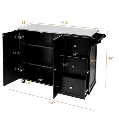 Kitchen Island 2-Door Storage Cabinet with Drawers and Stainless Steel Top, Black Sideboards Cabinets & Buffets   at Gallery Canada