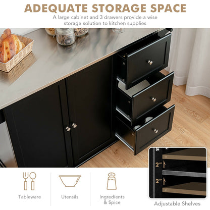 Kitchen Island 2-Door Storage Cabinet with Drawers and Stainless Steel Top, Black Sideboards Cabinets & Buffets   at Gallery Canada