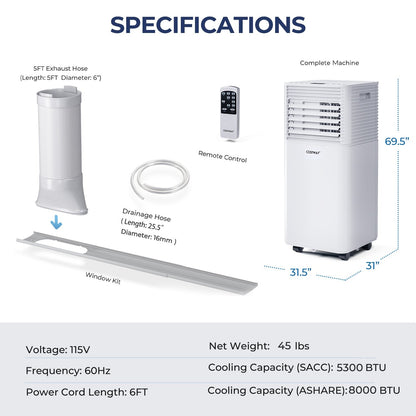 8000 BTU 3-in-1 Air Cooler with Dehumidifier and Fan Mode, White Portable Air Conditioners   at Gallery Canada