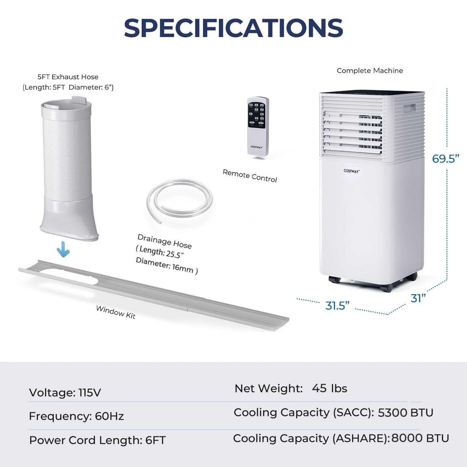 8000 BTU 3-in-1 Air Cooler with Dehumidifier and Fan Mode, Black Portable Air Conditioners   at Gallery Canada