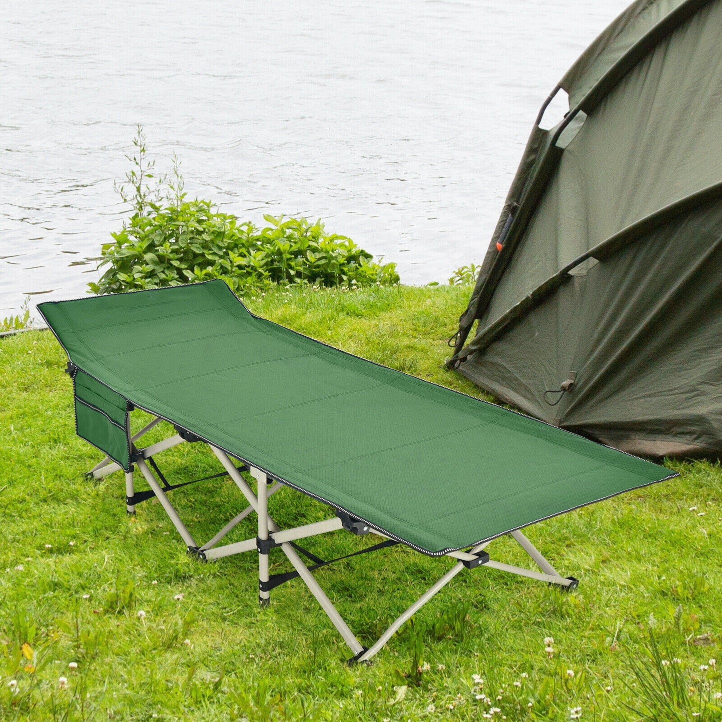 Wide Foldable Camping Cot with Carry Bag, Green Camping Furniture   at Gallery Canada